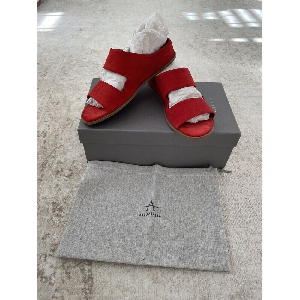NIB Aquatalia Weatherproof‎ Abbey Suede Wedge Sandals - Red- Size 7 M- $350